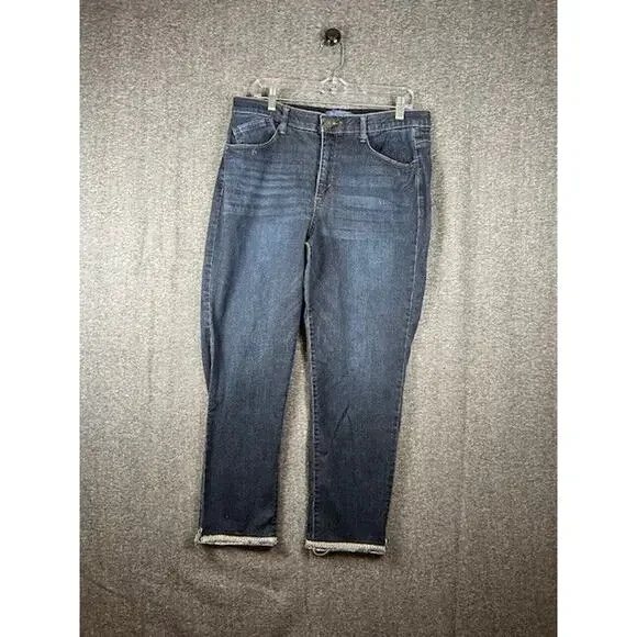 Democracy Jeans Womens 14 Ab Solution Straight Embellished Cuffs Dark Wash Blue - Picture 1 of 9